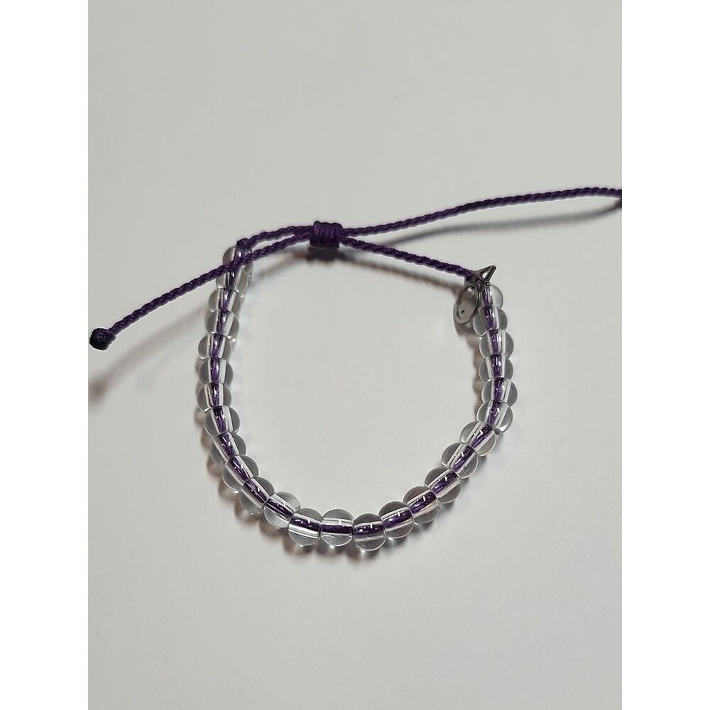 4Ocean Adjustable Clear Beaded Purple Cord Clear Bead Bracelet - Women